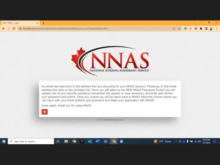 Enter the code sent to your email to create your NNAS account.