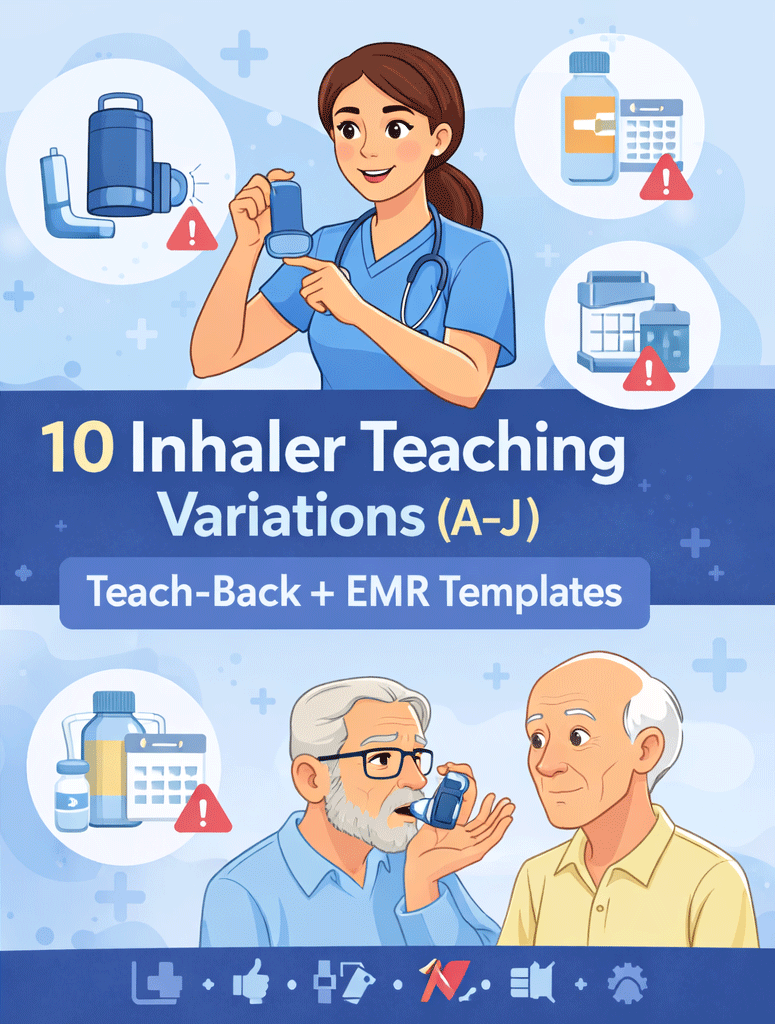 Inhaler Teaching Variations (A–J): 10 Home Health Teachings With Teach-Back + EMR Copy/Paste