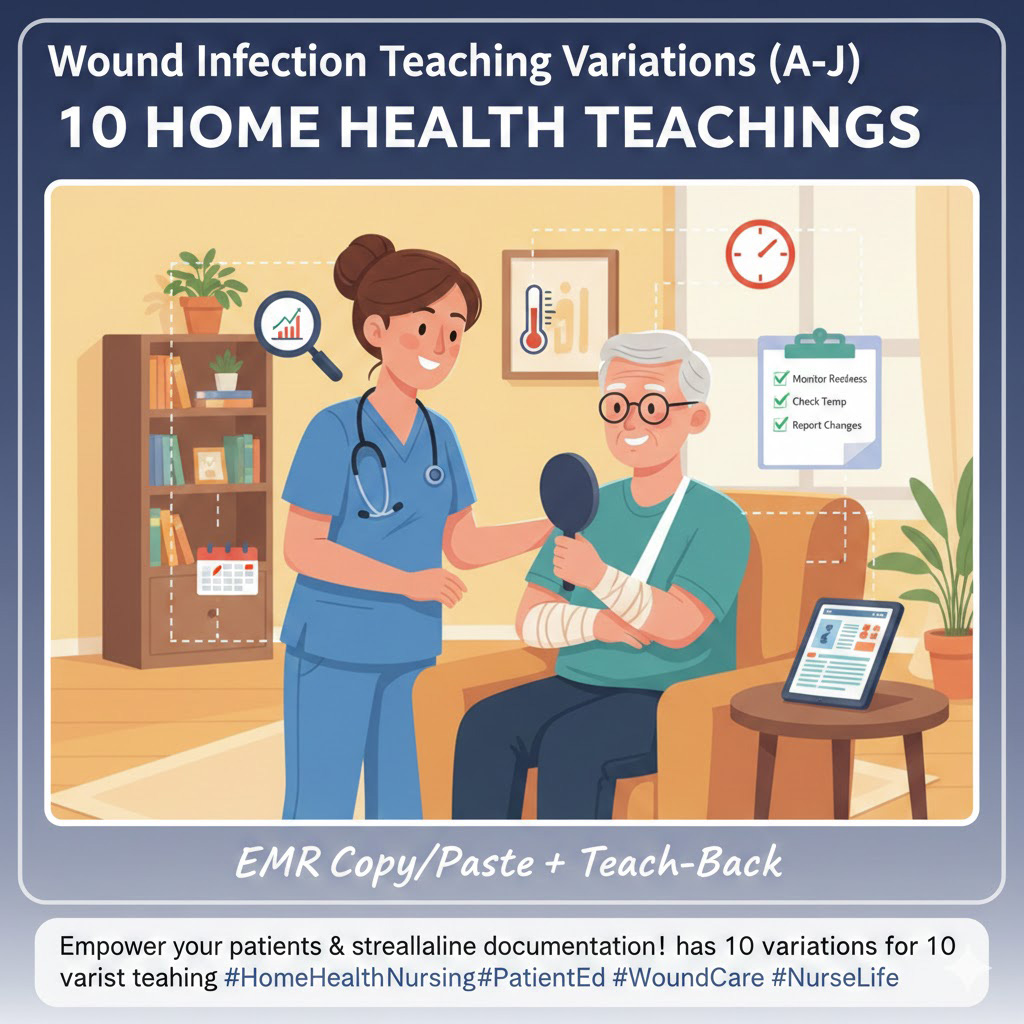Wound Infection Teaching Variations 
(A–J): 10 Home Health Teachings With Teach-Back + EMR Copy/Paste