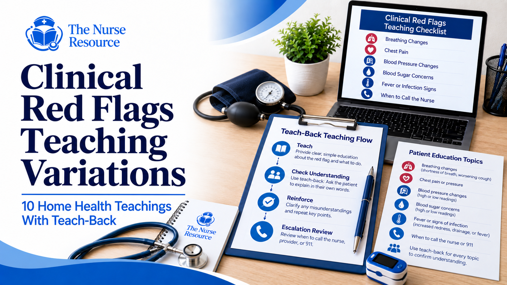 Clinical Red Flags Teaching Variations: 10 Home Health Teachings With Teach-Back + EMR Copy/Paste